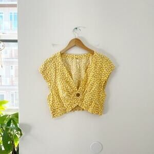 Free People Yellow Floral Print Crop Top Size Large